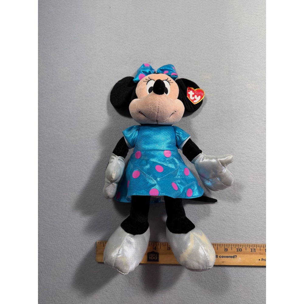 Ty Sparkle Disney Minnie Mouse Plush Blue Polka Dot Dress Silver Shoes 10 inch
